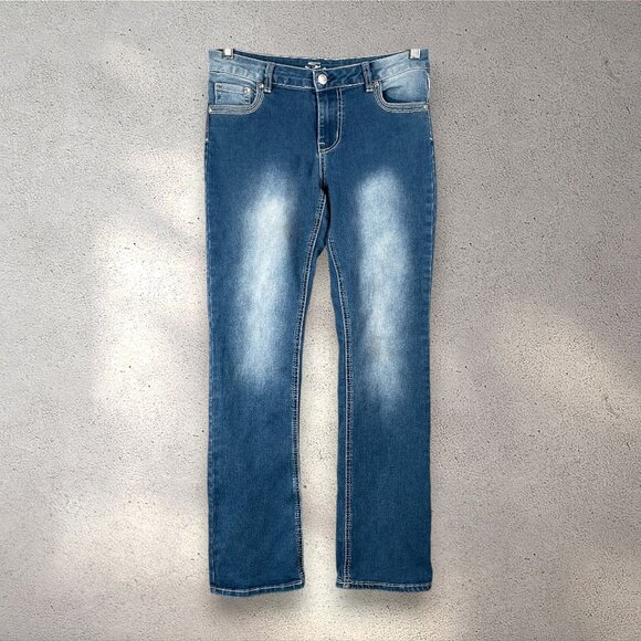 Seven7 Straight Leg Jeans Womens 16 Dark Wash Denim Heart Pocket Y2K Embroidered - Picture 1 of 8